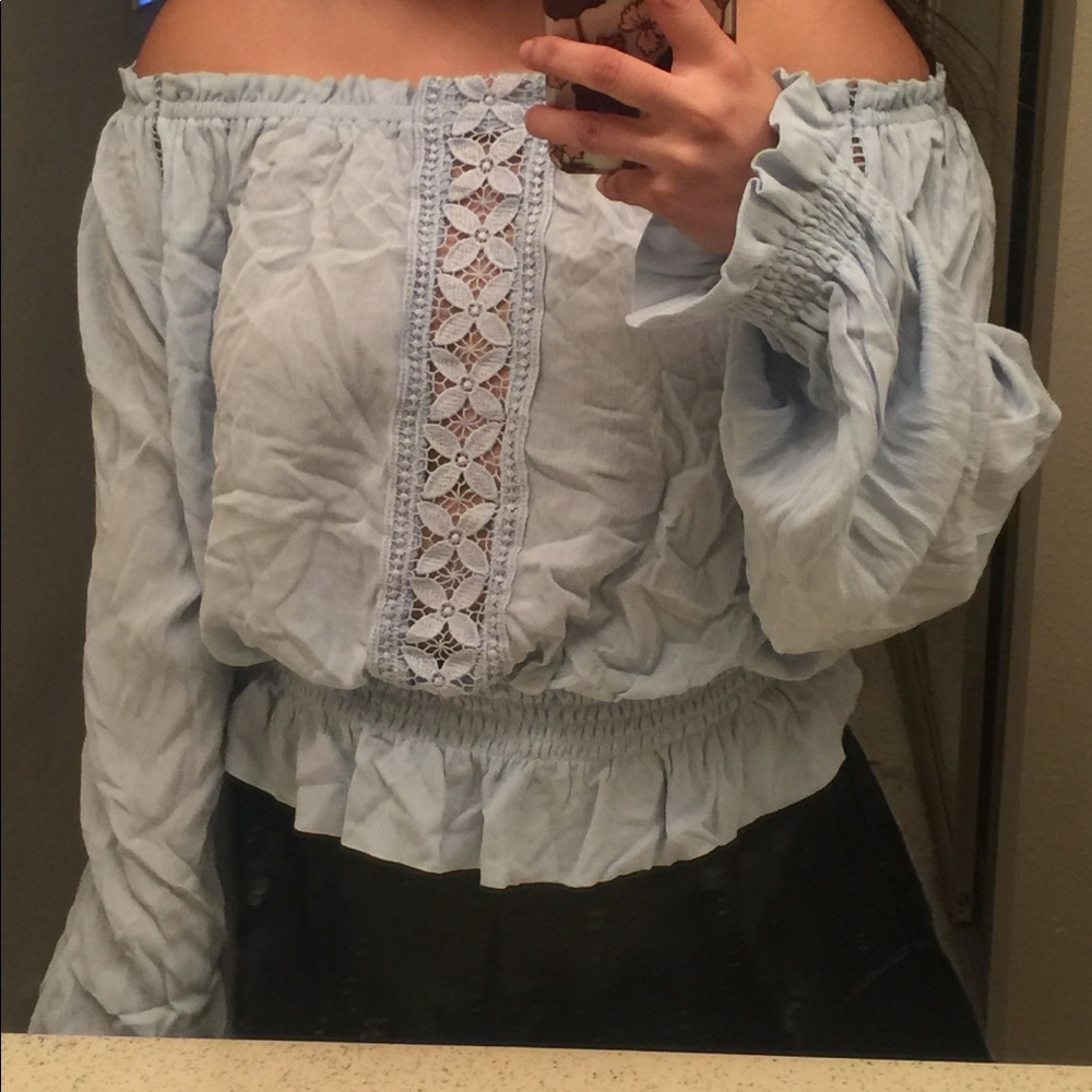 H&M baby blue long sleeve top